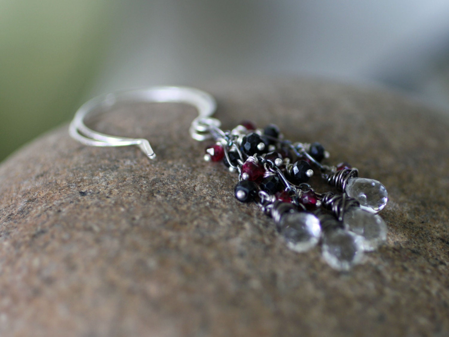 ON SALE - 20% off - Salome, ruby, black spinel and rock crystal earrings in sterling silver