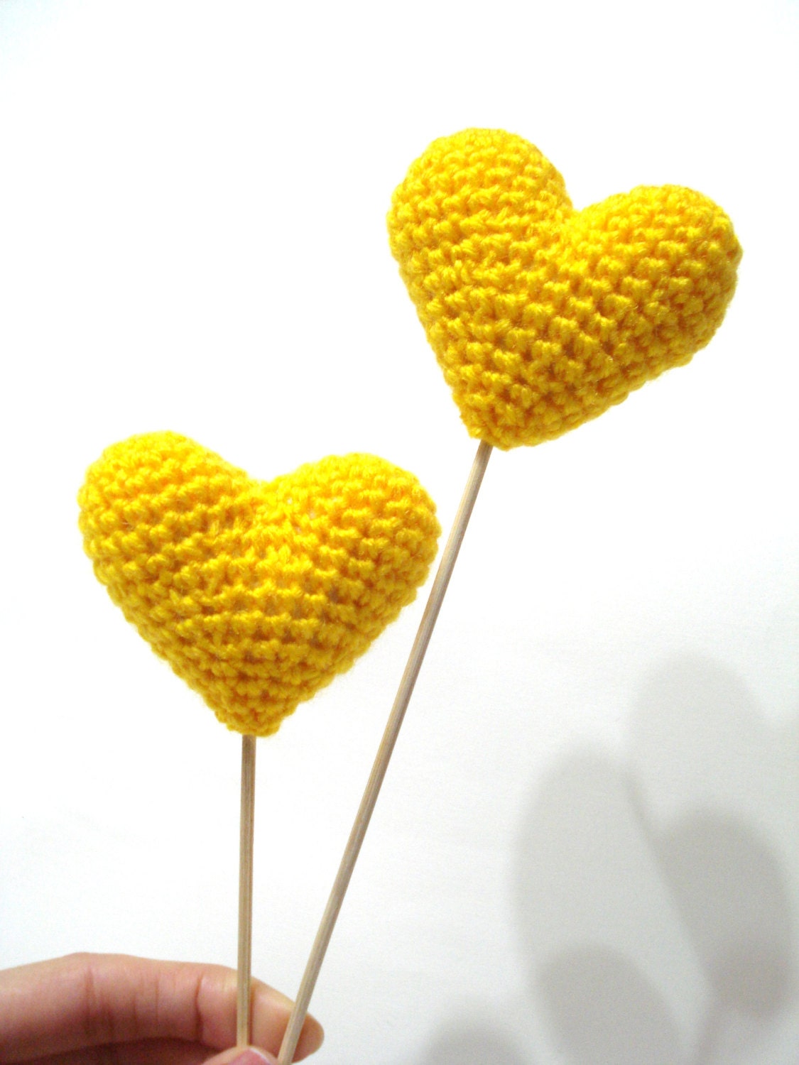 Yellow Wedding Cake Topper, Crocheted Yellow Hearts (Set of 2) Cake Toppers, For Valentine