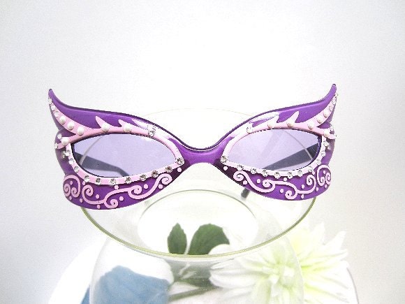 Cateye Sunglasses Purple and Pink with Crystals and Pearls