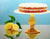 Lemons and Cake original painting pop art kitchen decor teal yellow