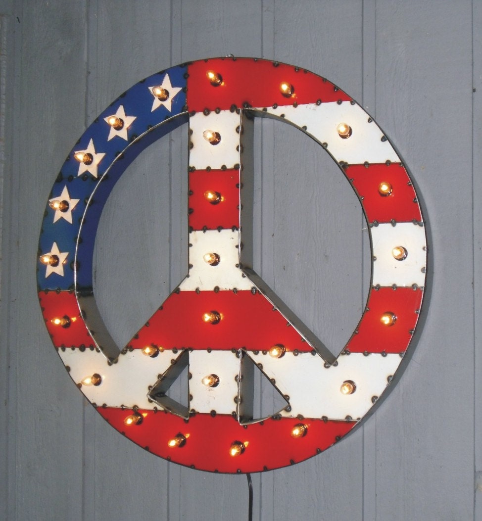 Large Peace Flag Art Sign Vintage Industrial Hanging Metal Sign Mitch Levin New
