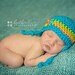 NEW - Turquoise striped earflap hat w/ colorful button details -- Newborn Photography Prop