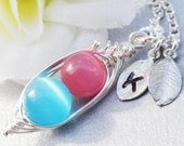 Personalized Sweet Peas In A Pod Necklace For A Special Boy And Girl- Choose your initial or leave leaf plain