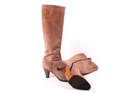 Vintage Womens US 6 1/2 AA Italian Salvatore Ferragamo Side Zip Grey Suede Leather Dress Fashion Boots With Heel