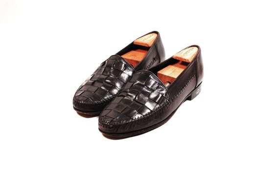 Mens US 12M Black Leather Lorenzo Banfi Woven Loafers Oxfords Shoes ...