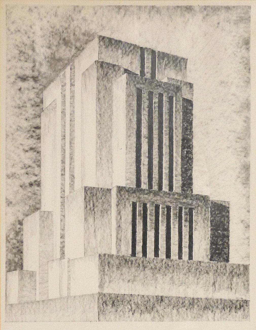 1930's Graphite Drawing of a Machine Age Building