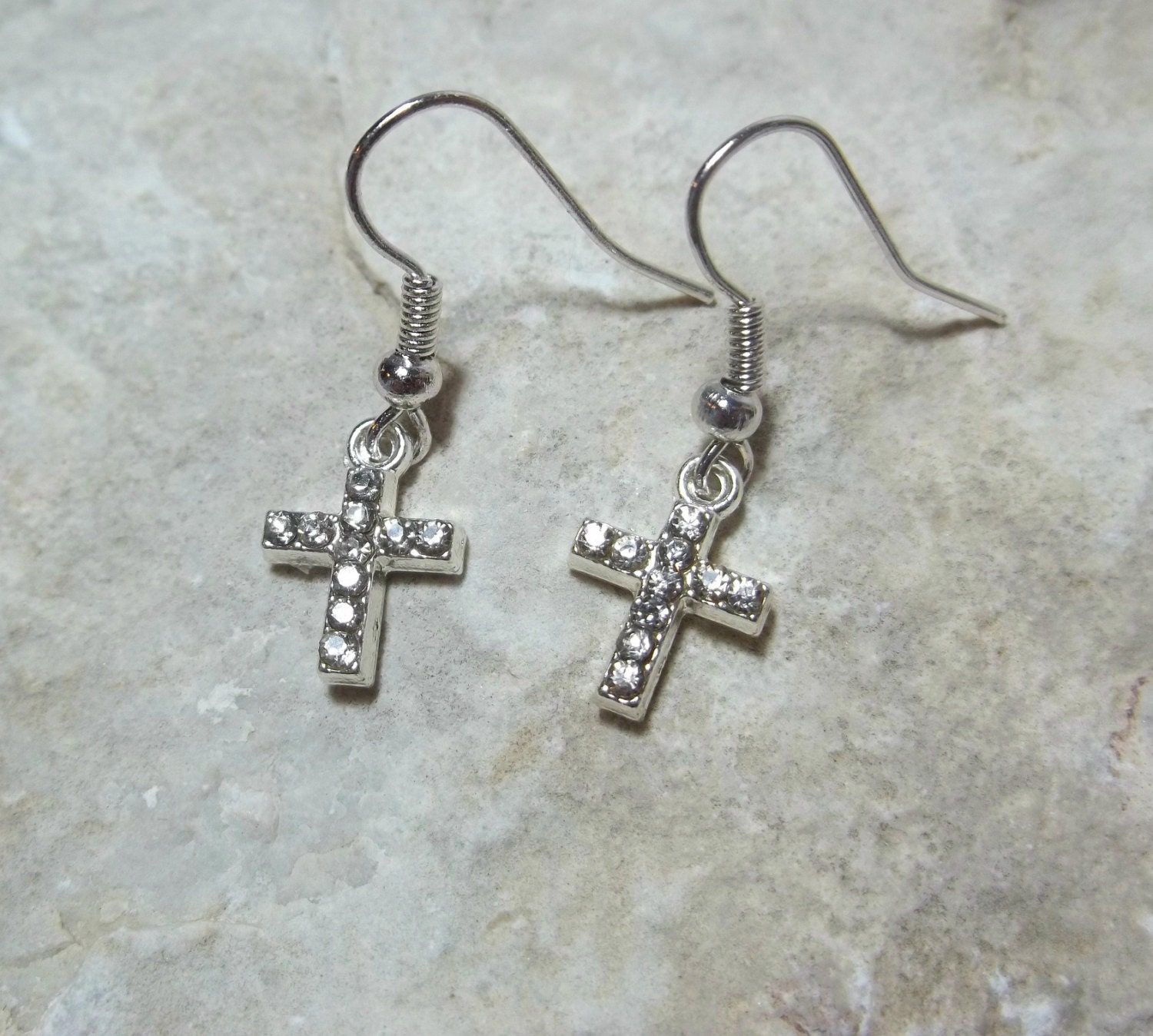 Rhinestone Cross Dangle Earrings - Free Shipping