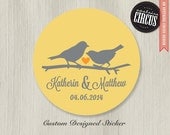 100 Custom Wedding Stickers - Love Birds Favor Labels - 2 inch round