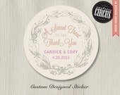 100 Custom Wedding Stickers - Country Flower Sweet Treat Thank You Favor Labels - 2 inch round