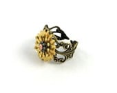Adjustable Brass Ring (Flower with Antiqued Filigree, Gear, and Atomic Starbust or Splat)