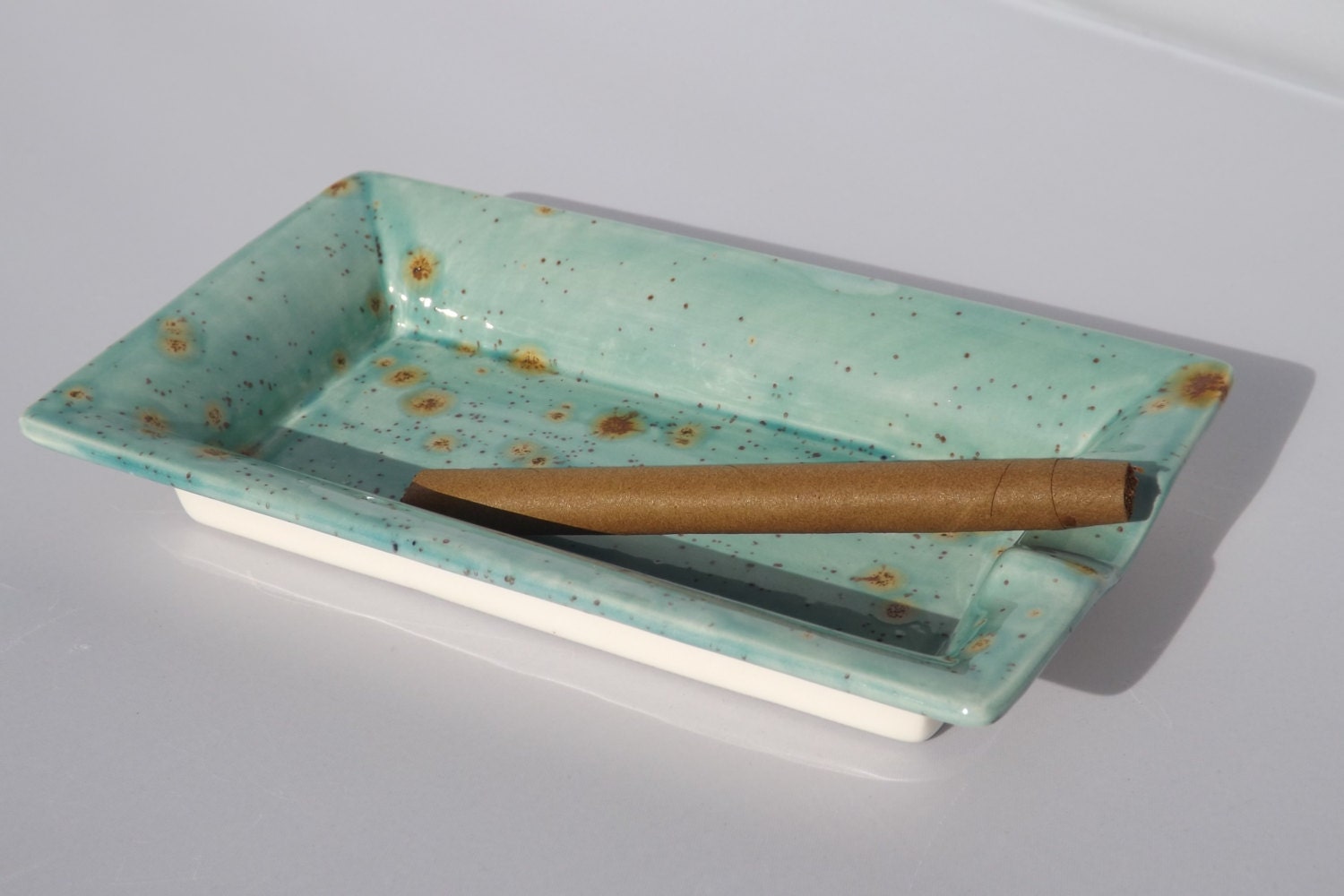 Ceramic Handmade Cigar Ashtray Mint Green and brown