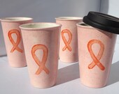 Breast Cancer Ribbon 12 oz Ceramic Coffee Tumbler Set of 4