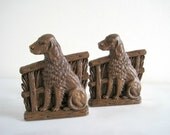 Vintage Spaniel Dog Bookends - Syroco Wood