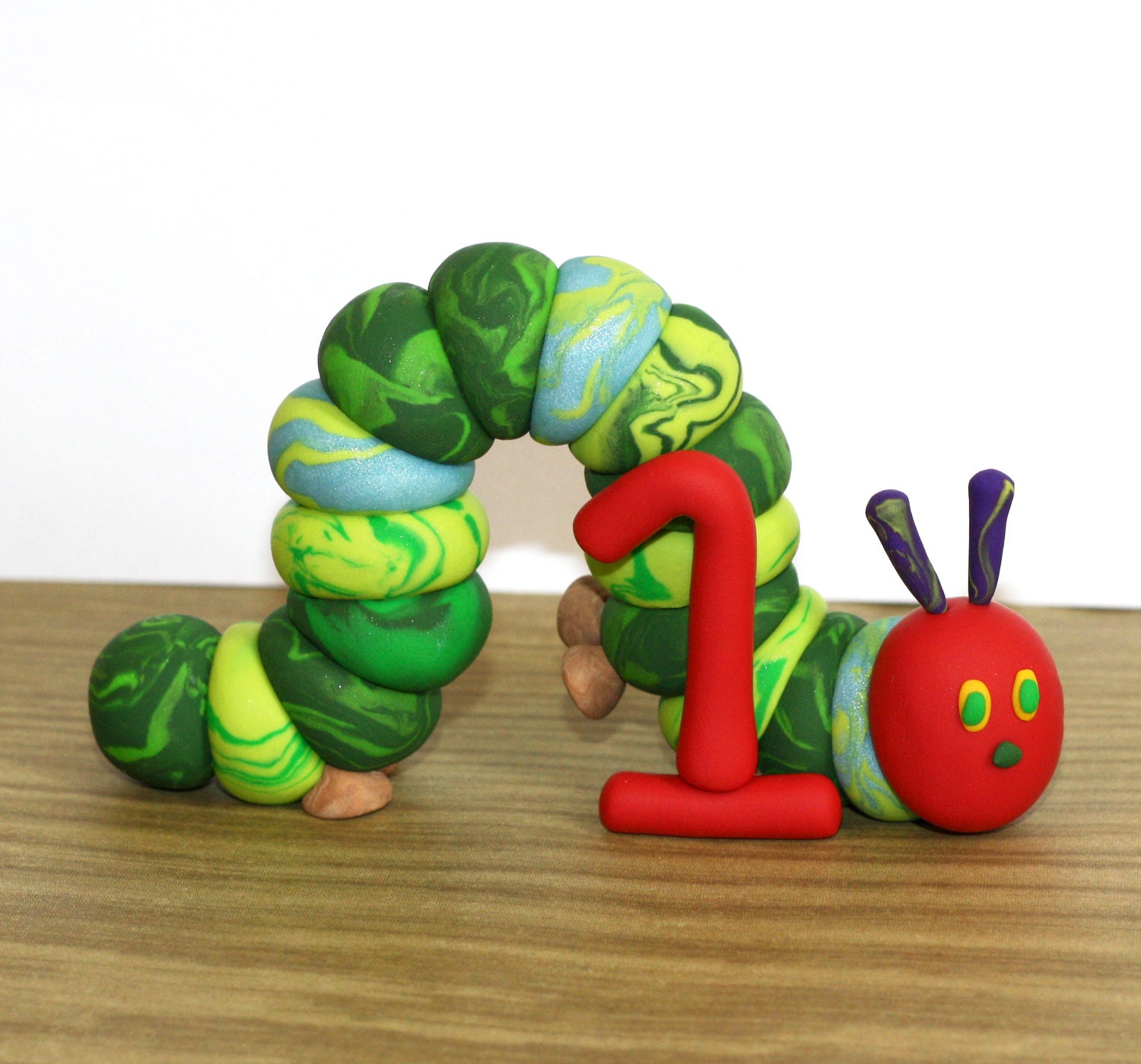 The Very Hungry Caterpillar with 1 - Clay Birthday Cake Topper