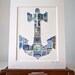 Land Ahoy. Mounted Postage Stamp Anchor Art in Brilliant Blue.