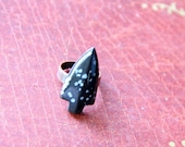tribal inspired snowflake obsidian arrow ring