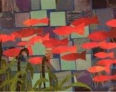 original collage - Red Fish - using recycled materials