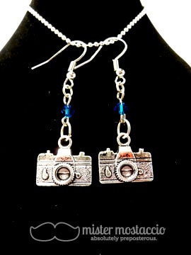 Vintage Camera Earrings with small Swarovski Crystals