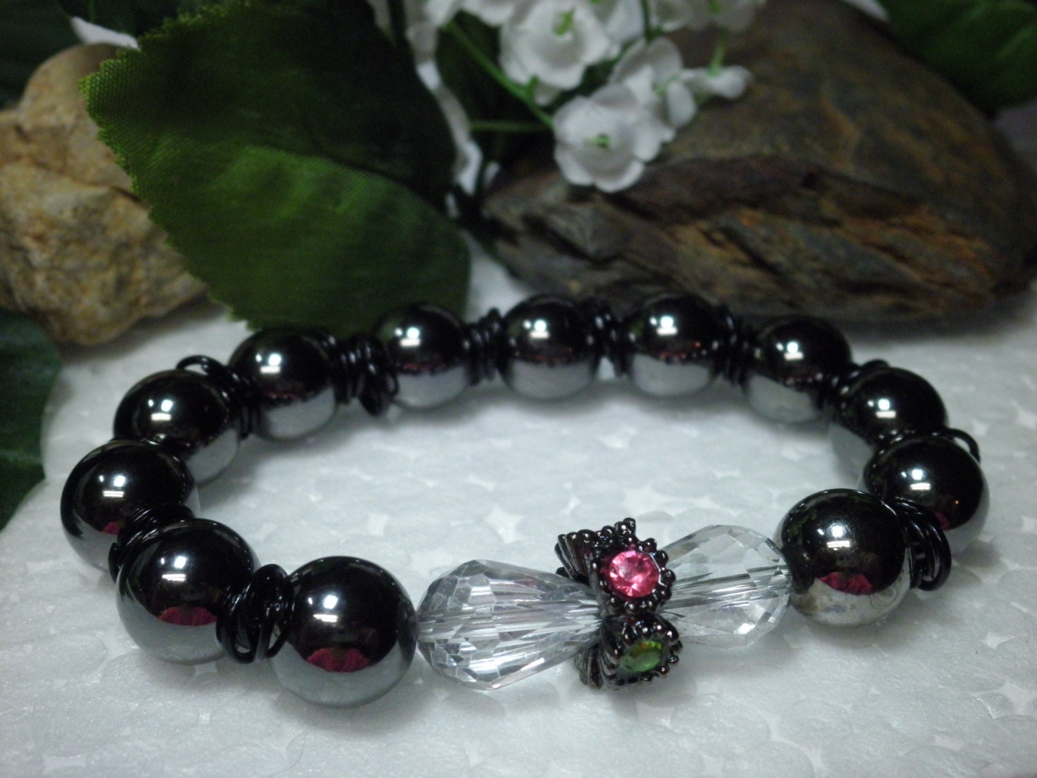 Hematite and Smokey Gray Teardrop Bracelet