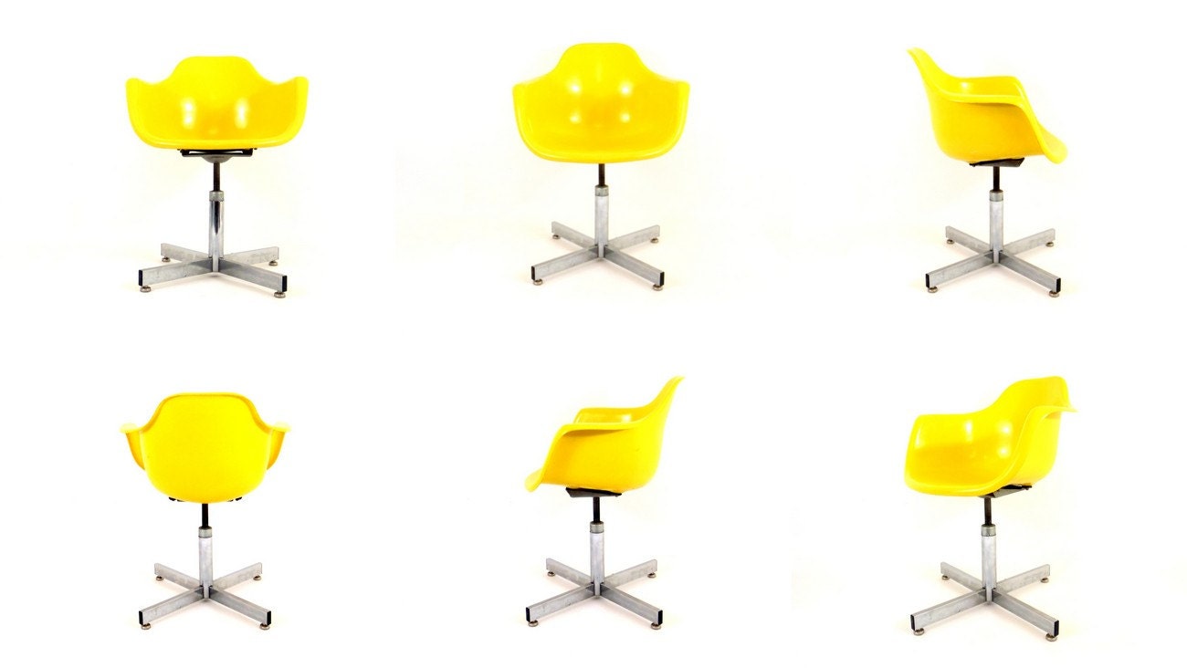 mid Century Chair Yellow Shell Fiberglass Chair Chrome Swivel Base Kreuger