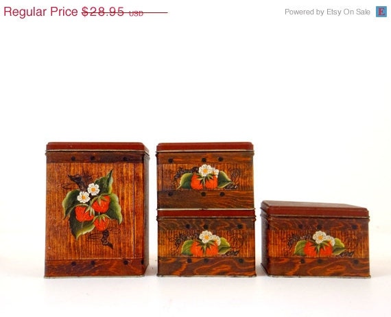 SALE Vintage Box Set Metal Storage Tin Set