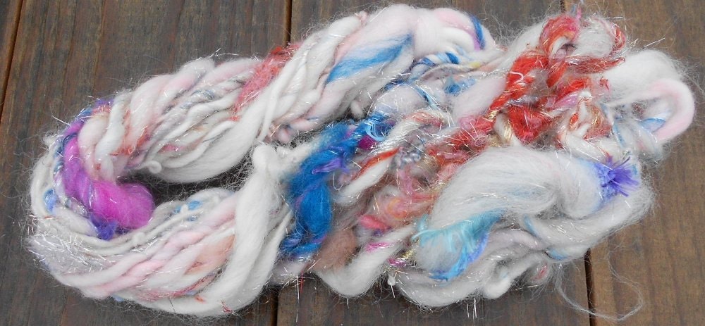 Handspun Art Yarn, Handspun Yarn, Yarnish Rainbow, 24 yards, Super Bulky Yarn