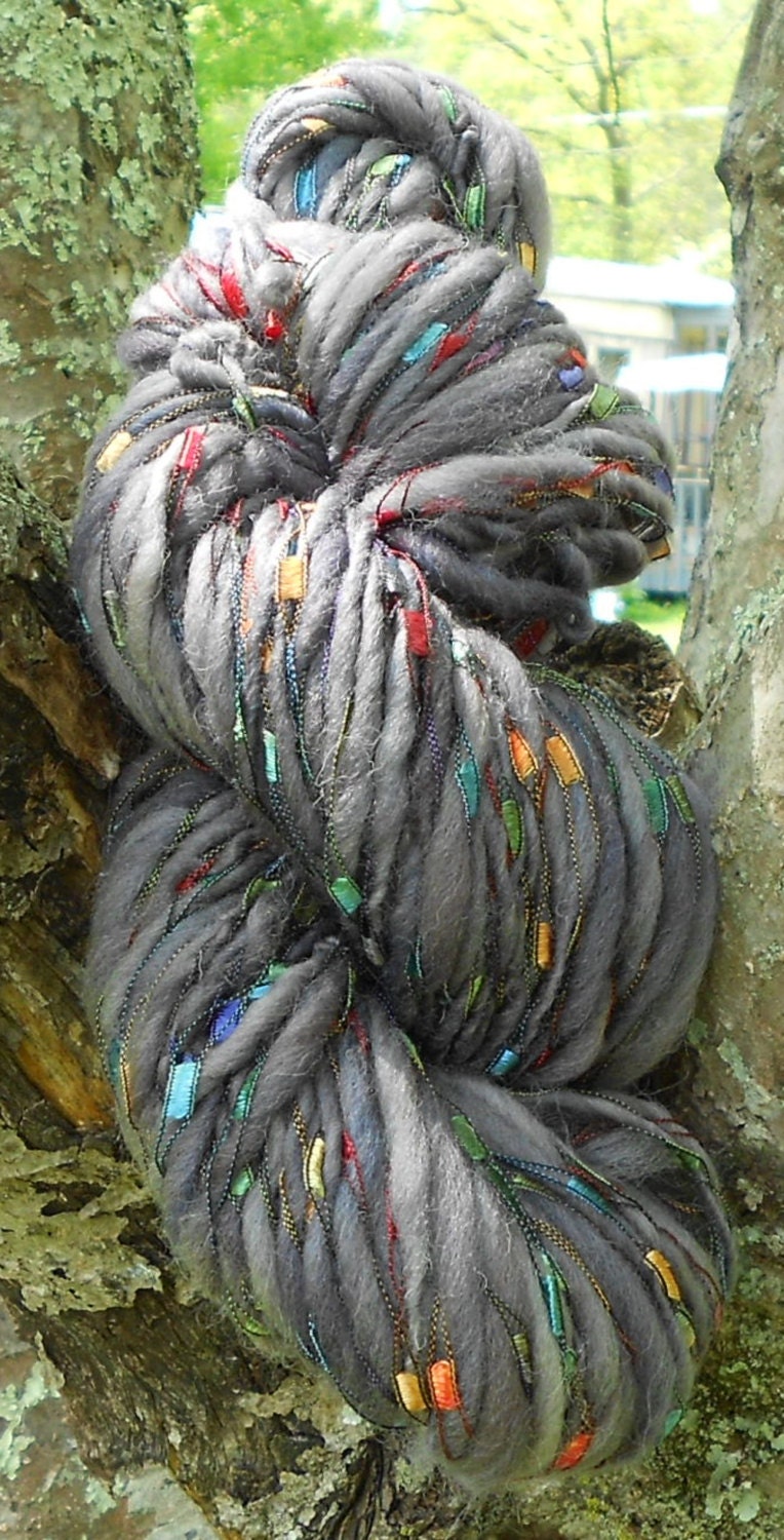 Handspun Art Yarn, Art Yarn, Stained Glass At Night, 114 yards, 4-5 wpi, Super Bulky