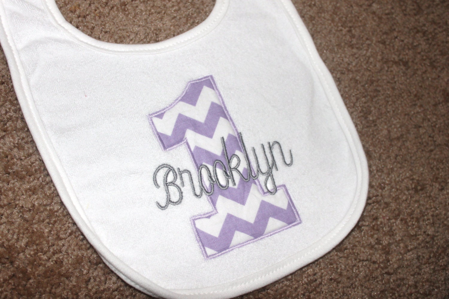 Lavender Chevron Personalized Birthday Bib, girl, boy,1st birthday