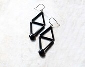 future aeons. vintage black bugle bead and black spinel mourning earrings.