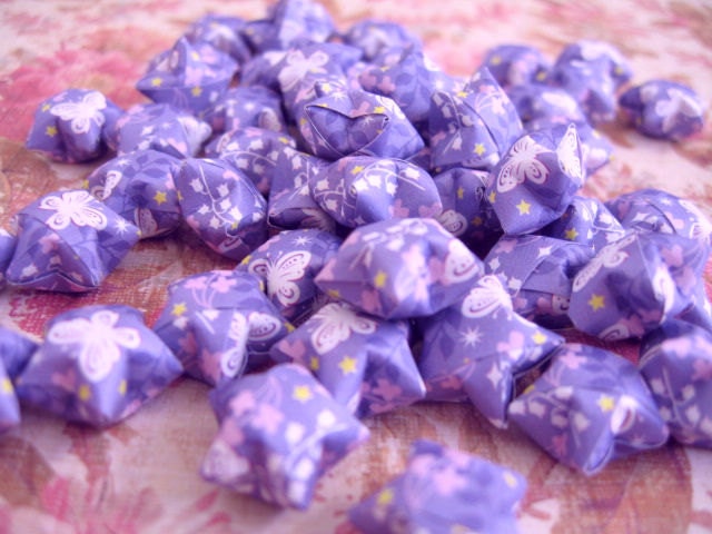 50 Lucky Stars, Purple Origami Lucky Star, Origami Stars, Handmade, Paper Goods, Purple Paper