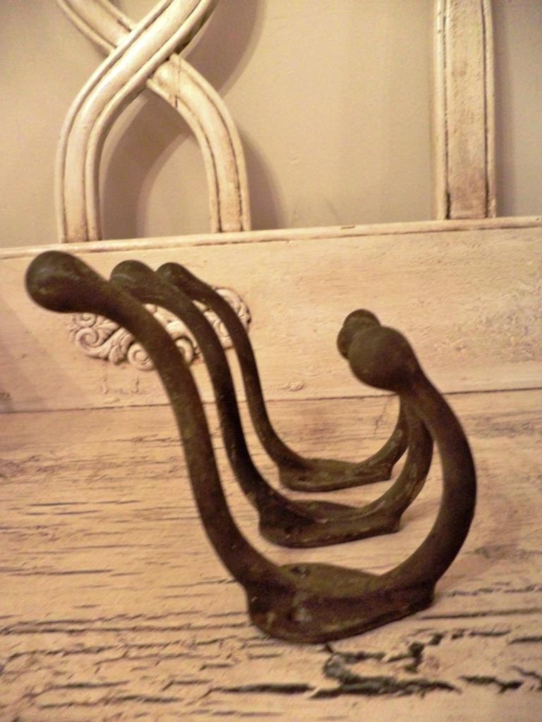 Set of 3 Coat Hooks - Rustic Cast Iron Hooks - Weathered Hardware