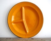 Vintage Orange Enamel Plate with Black Trim, Birght Orange Metal Enamelware Serving Dish - Retro Serving Platter