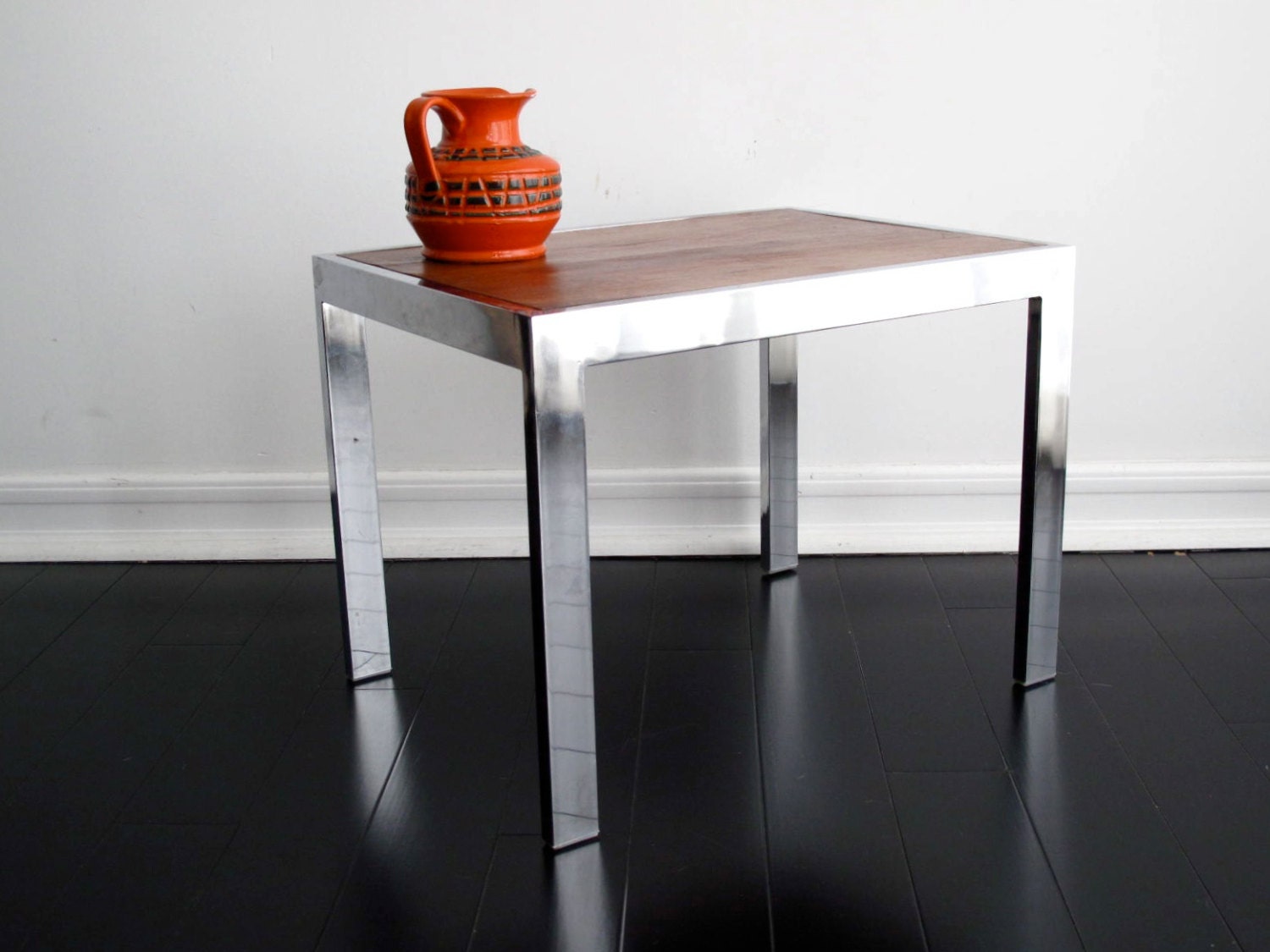 Vintage Metal Side Table with Chrome Legs - Vintage End Table