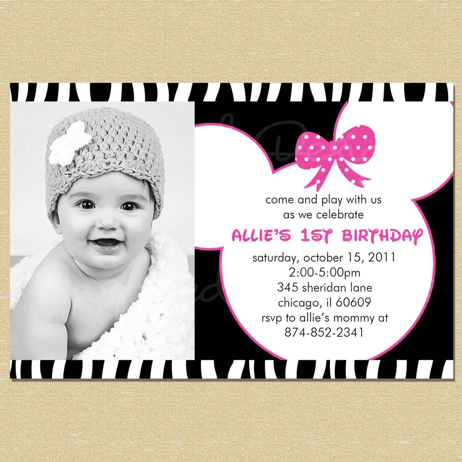 Mickey Mouse Zebra Pink Birthday Invitation (3 Options) Il_170x135
