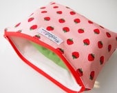 Small Zippered Wet Bag Pouch Makeup Bag with Waterproof Lining - Pink Strawberries