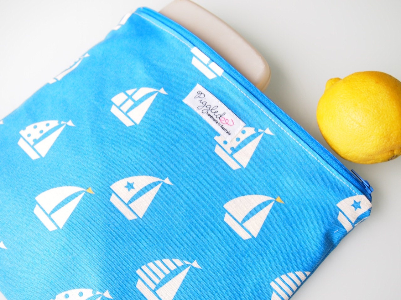 Large Zippered Wet Bag Water-Resistant Pouch  - Blue Sail Boats