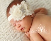 15% off..Ivory Baby Headband..Baby Girl Headbands..Baby Bow Headbands..Shabby Chic Flower Headband.BabyHeadband. Newborn.Toddler Girl