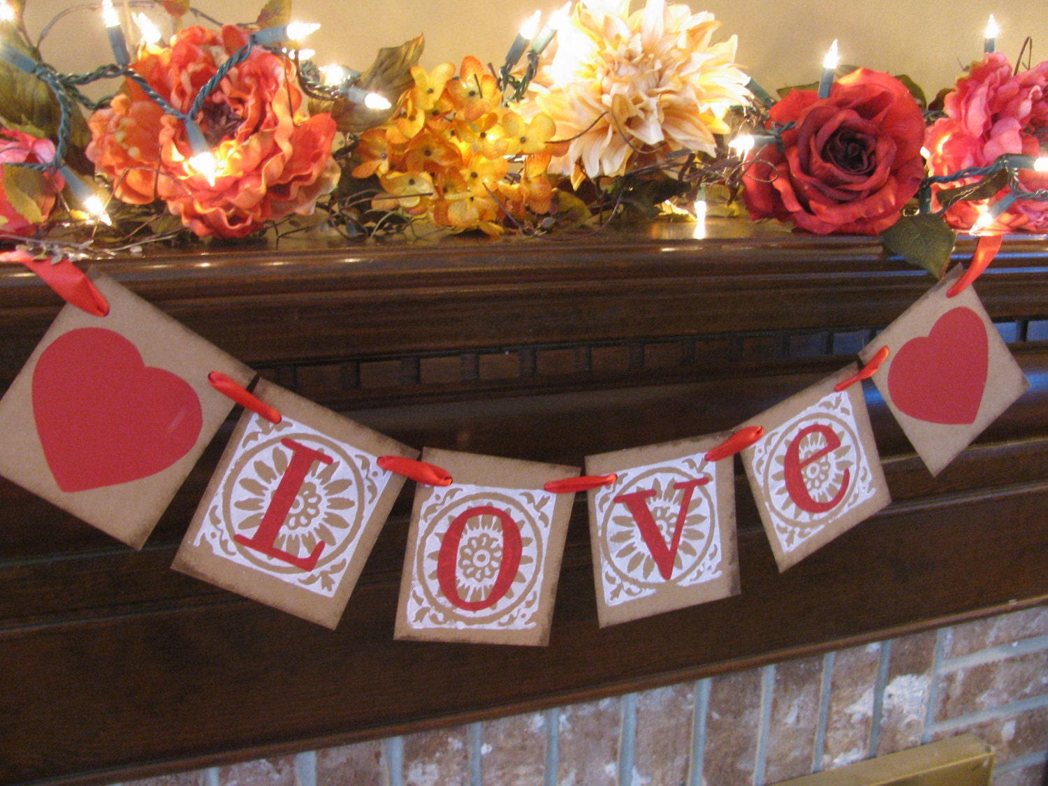 Valentine Banner Love Wedding Banner Sign Handmade Love with Hearts Garland Bunting Can Custom Colors