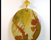 DIY Pendant Made From Owyhee Jasper Focal Bead With Gold Filled Wire Wrapped Bail and Oregon Fire Opal