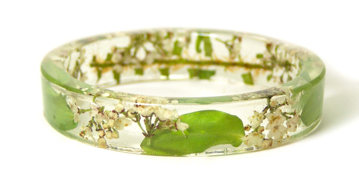 Resin Bangle- Flower Jewelry-Flower Bracelet-Resin Jewelry- Green Bracelet- Green Leaf- Green Jewelry- Resin Bangle