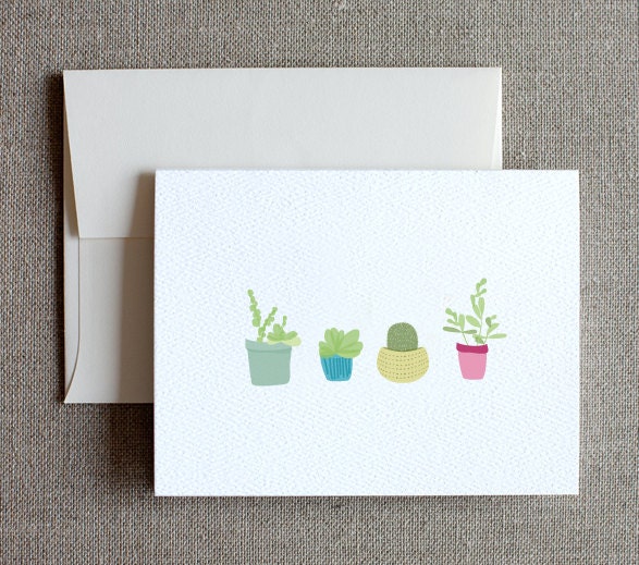 Set of 4 Succulent Plant Cards