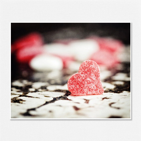 Valentine's Day Print, Valentine Heart, Candy Heart, Red, White, Pink, Love, Romance, Fine Art Print.