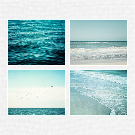 Beach Decor Beach Picture Set of 4 8x10 Prints, Teal Ocean Art Print Set, Aqua, Turquoise, Seascape, Landscape Photography, Sea, Nautical.