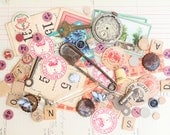 Vintage Mixed Media Lot, Skeleton Keys, Cards, Bingo Pieces, Watch Face, Scrabble Tiles