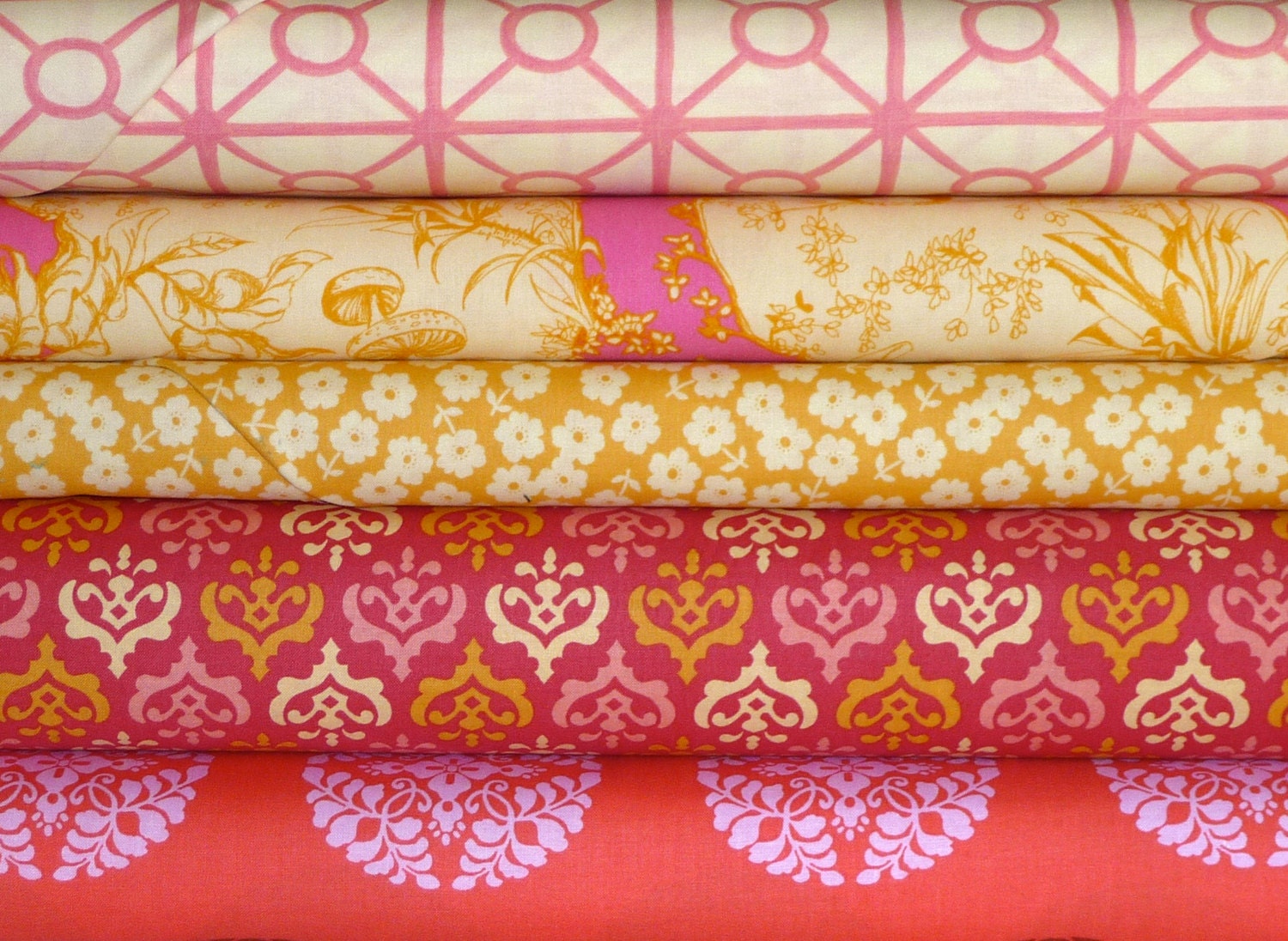 Half Yard Each, "Heavy Cream" Bundle, 2.5 yards total, Heather Bailey, Amy Butler, Tina Givens, Quilting Cotton