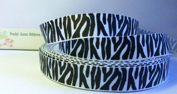 2mts Zebra Print 7/8" Grosgrain Ribbon