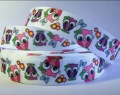 2mts  Owl, Hoot, Bird 1" Grosgrain Ribbon, Scrapbooking, Crafts,