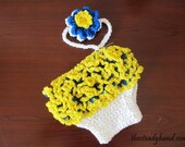 Infant Ruffle Diaper Cover & Headband Photo Prop (3 to 6 months) B54