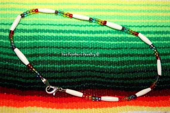 Rainbow Anklet - Bone Anklet - Native American Inspired - Hippie - Bohemian - Gift For Her - Summer Jewelry - Ankle Bracelet - Gift Under 20