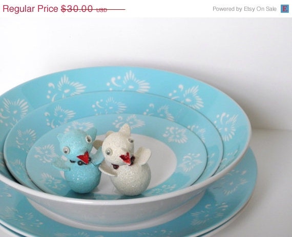 SALE Vintage Aqua China, Ironstone Plates and Bowls, Empress Ironstone in Moderne Blue